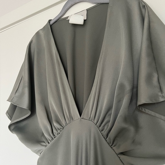 BHLDN Leila Deep-V Flutter-Sleeve Satin A-Line Gown - Picture 4 of 13